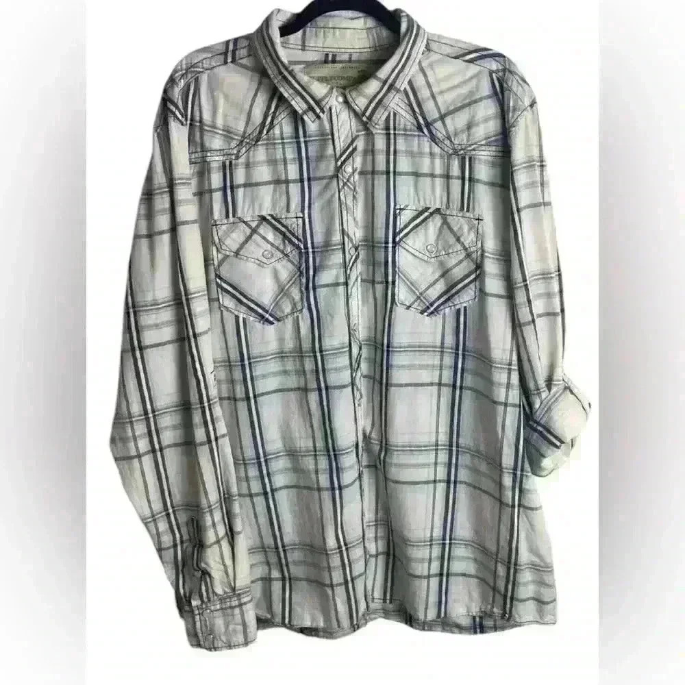 Supply Company Mens Size Xxl Button Down Shirt Pearl Snap Plaid Western White